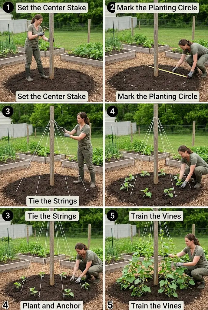 DIY Cucumber String Tent Trellis for Small Vegetable Gardens