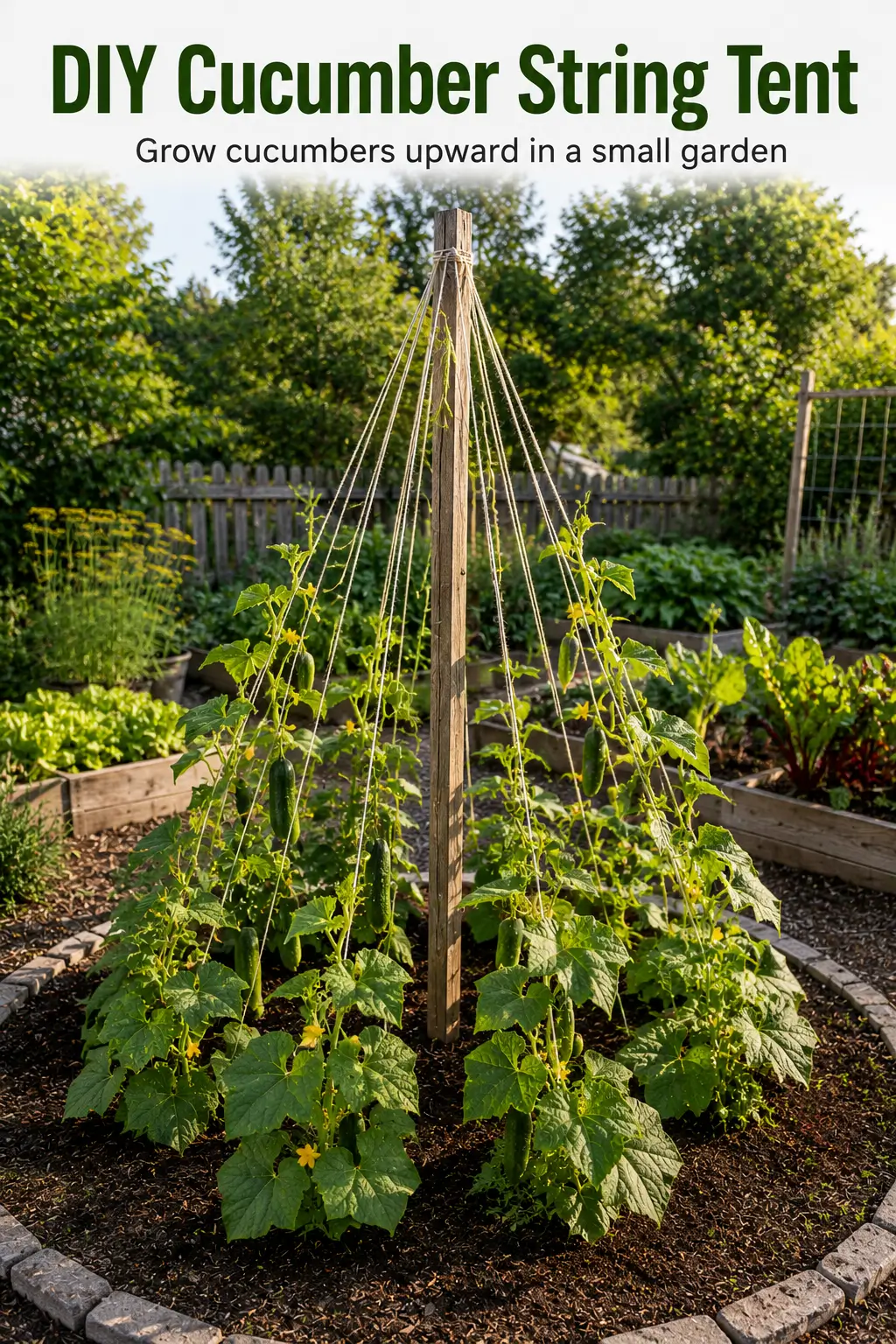 DIY Cucumber String Tent Trellis for Small Vegetable Gardens